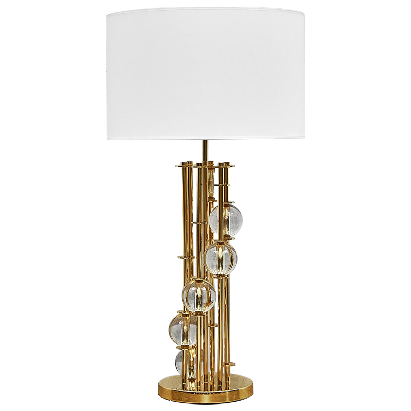 Настольная лампа с абажуром и стеклянными шарами Rizwan Lamp Золотой Белый Прозрачное Стекло Настольная лампа с абажуром и стеклянными шарами Rizwan Lamp Золотой Белый Прозрачное Стекло в Барнауле | Loft Concept