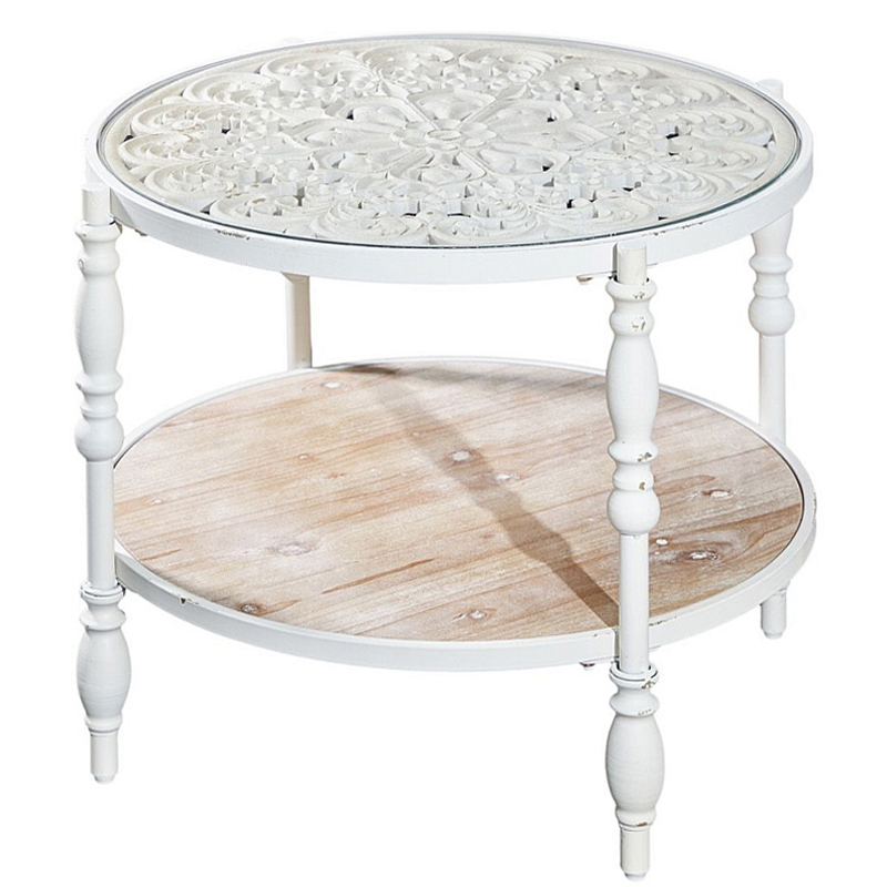 Журнальный столик из натурального дерева в винтажном стиле Openwork Coffee Table Белый в Барнауле | Loft Concept 