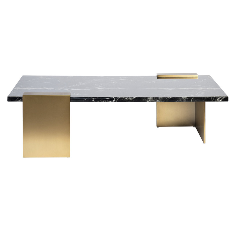 Кофейный стол tormund Coffee Table матовое золото Черный Мрамор Nero в Барнауле | Loft Concept 