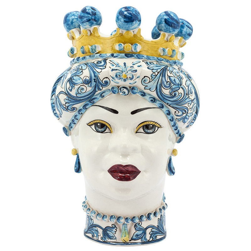 Ваза VASE MORO LADY CROWN blue Желтый Синий Ваза VASE MORO LADY CROWN blue Желтый Синий в Барнауле | Loft Concept