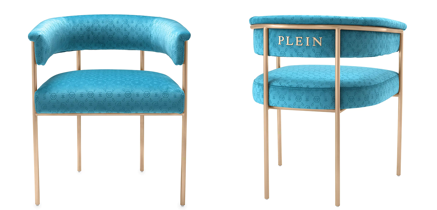 Стул Philipp Plein Dining Chair Monogram Голубой - фото №1