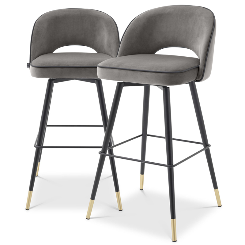 Комплект барных стульев Eichholtz Bar Stool Cliff set of 2 grey Черный Латунь Серый Комплект барных стульев Eichholtz Bar Stool Cliff set of 2 grey Черный Латунь Серый в Барнауле | Loft Concept