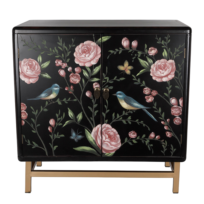 Комод с росписью птицы и цветы Black Chest Of Drawers Peonies Черный Черный Золотой Мульти Комод с росписью птицы и цветы Black Chest Of Drawers Peonies Черный Черный Золотой Мульти в Барнауле | Loft Concept
