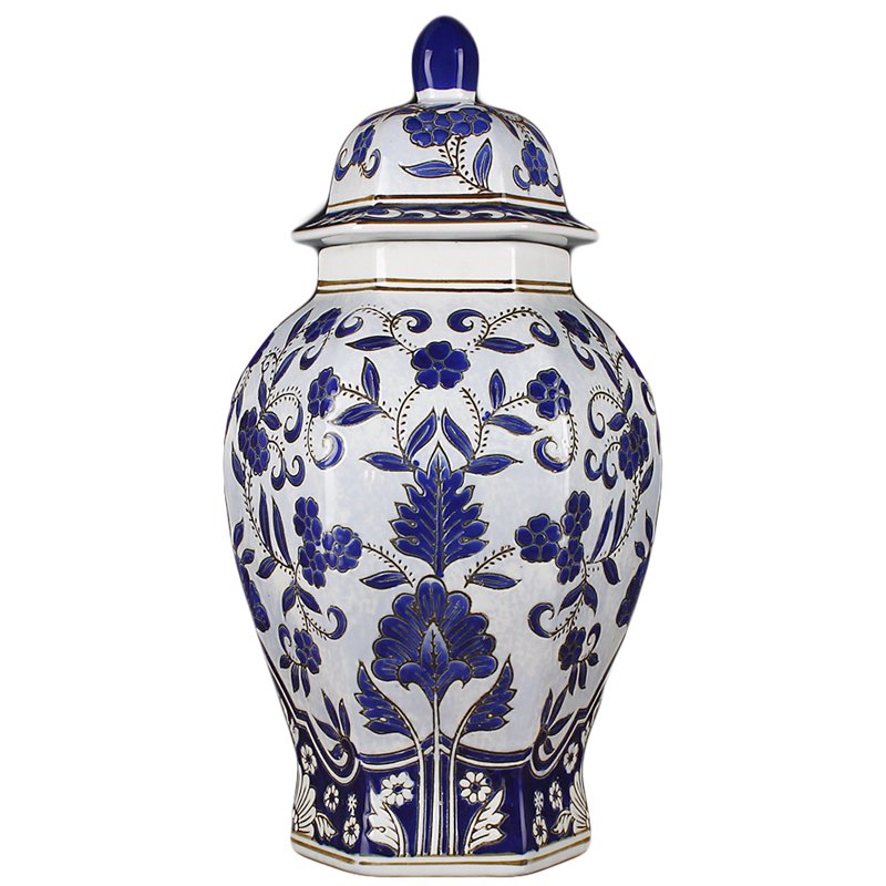 Ваза с крышкой BLUE PATTERN ornament Белый Синий Ваза с крышкой BLUE PATTERN ornament Белый Синий в Барнауле | Loft Concept