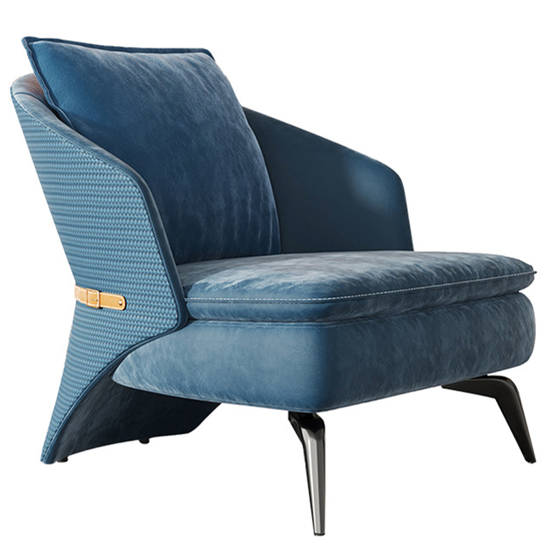 Кресло Albie Armchair Blue Синий Бежевый Темный хром Кресло Albie Armchair Blue Синий Бежевый Темный хром в Барнауле | Loft Concept