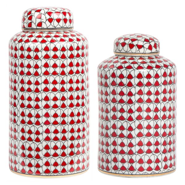 Декоративный сосуд Red ornament Красный Белый Декоративный сосуд Red ornament Красный Белый в Барнауле | Loft Concept