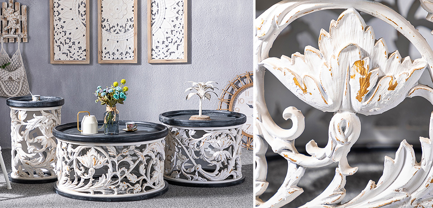 Кофейный стол Fleurette Provence Black White Side Table 63 - фото