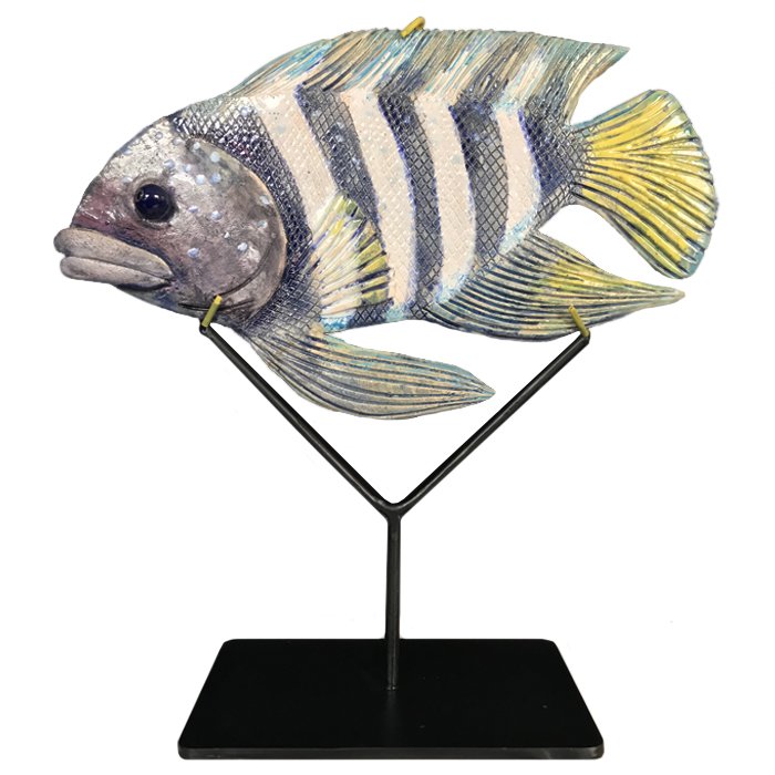 Статуэтка на подставке Striped Fish Серый Черный Белый Статуэтка на подставке Striped Fish Серый Черный Белый в Барнауле | Loft Concept