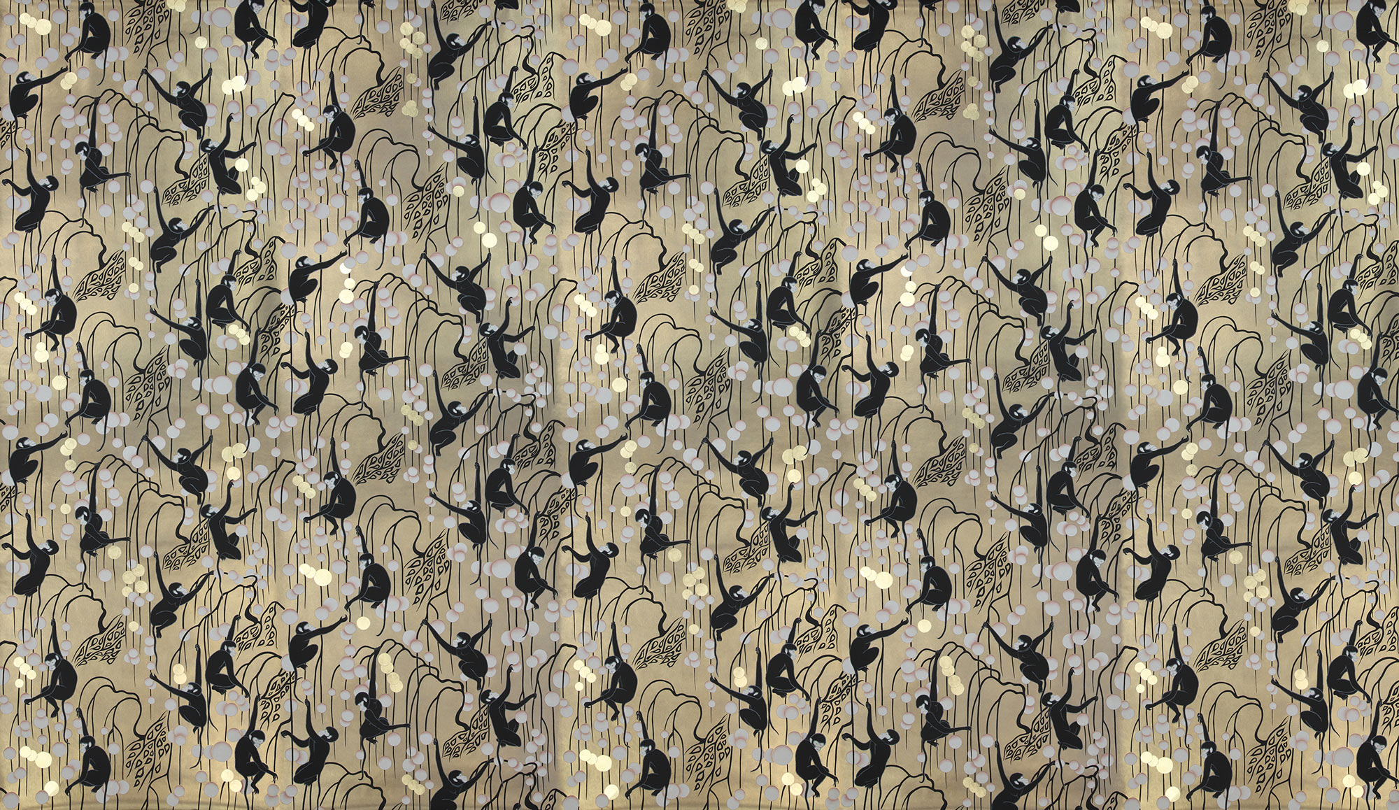 Обои ручная роспись Deco Monkeys Special Colourway on Brushed Gold gilded paper Обои ручная роспись Deco Monkeys Special Colourway on Brushed Gold gilded paper - постер Loft-Concept в Барнауле