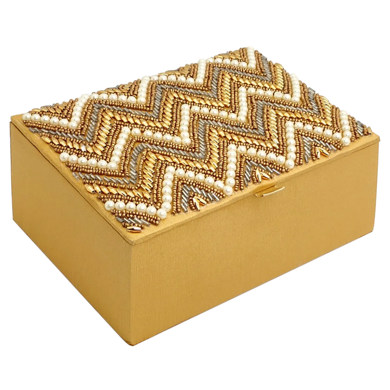 Шкатулка с вышивкой из бисера Zigzag Ornament Beads Embroidery Box Золотой Серебряный Бежевый в Барнауле | Loft Concept 