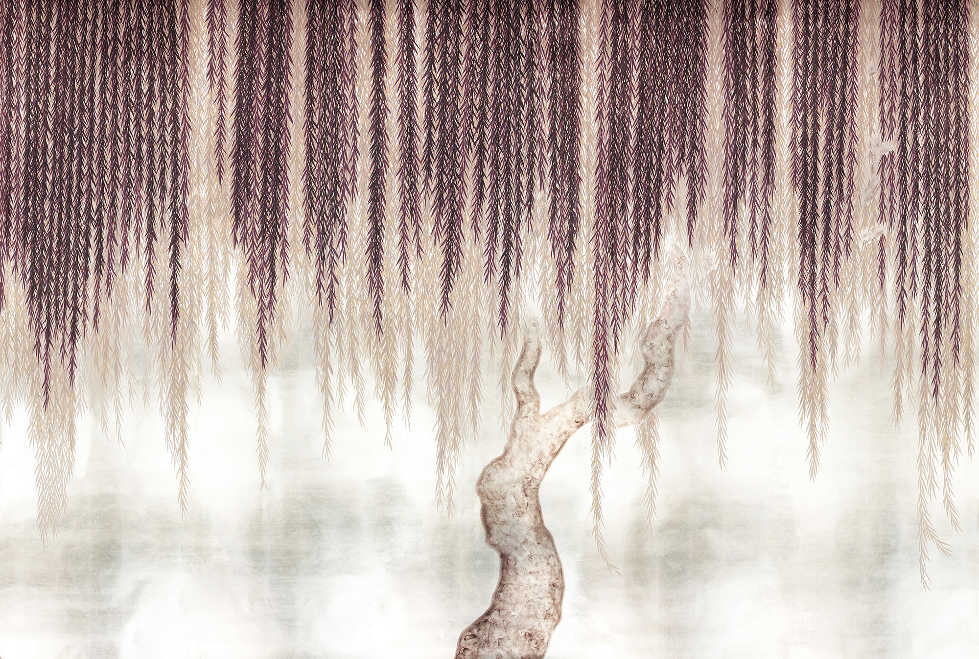 Обои ручная роспись Willow Boysenberry on White Metal gilded paper Обои ручная роспись Willow Boysenberry on White Metal gilded paper - постер Loft-Concept в Барнауле