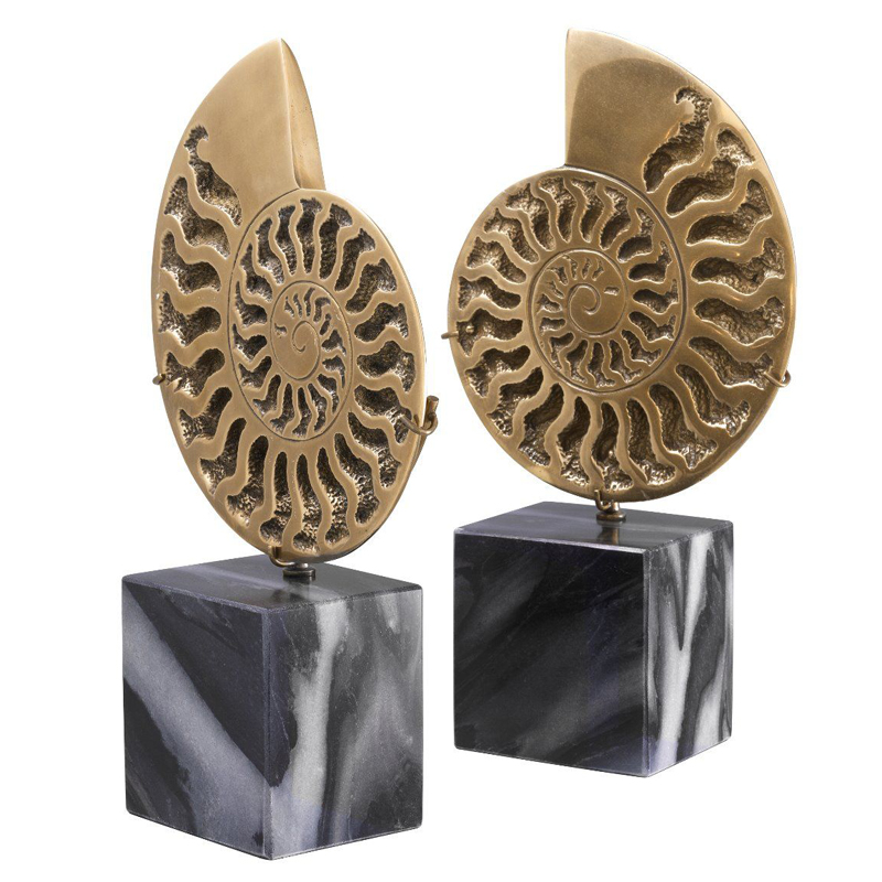 Статуэтки Eichholtz Object Ammonite Set of 2 Винтажная латунь Черный Мрамор Nero в Барнауле | Loft Concept 