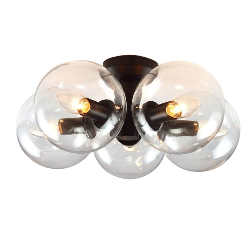 Потолочный светильник  Modo 5 Globes Ceiling Lamp 41 Черный Прозрачное Стекло в Барнауле | Loft Concept 