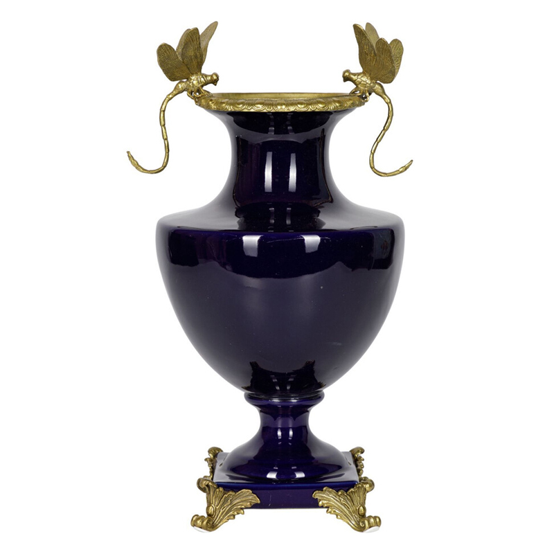 Ваза темно-синего цвета из фарфора с бронзовыми стрекозами Eden Garden porcelain and bronze Темно-синий Бронза Ваза темно-синего цвета из фарфора с бронзовыми стрекозами Eden Garden porcelain and bronze Темно-синий Бронза в Барнауле | Loft Concept