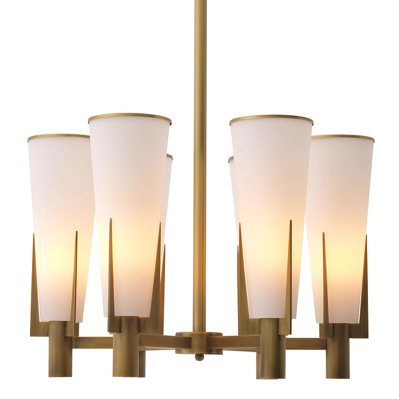 Люстра Eichholtz Chandelier Dino Brass Латунь Белое матовое стекло Люстра Eichholtz Chandelier Dino Brass Латунь Белое матовое стекло в Барнауле | Loft Concept