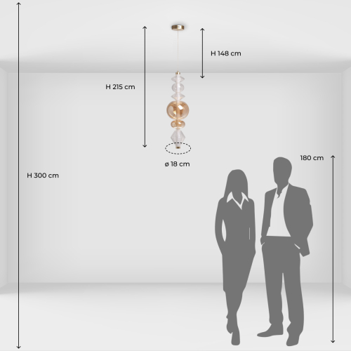 Подвесной светильник с вертикальной композицией из прозрачных и янтарных стеклянных шаров и ромбов Gabriel Scott Luna в Барнауле