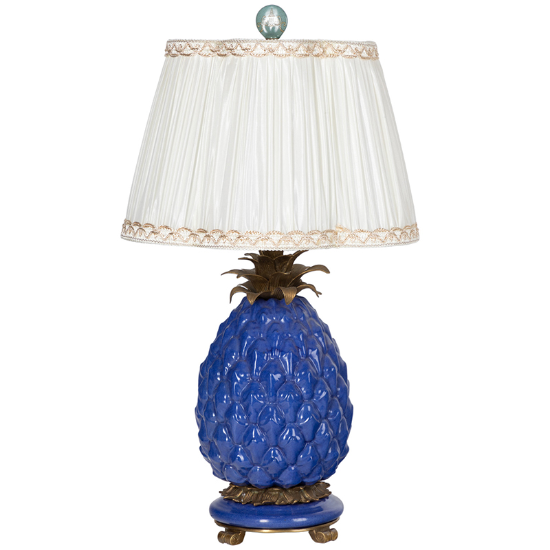 Настольная лампа с абажуром Pineapple Blue Table Lamp Бронза Синий Белый в Барнауле | Loft Concept 