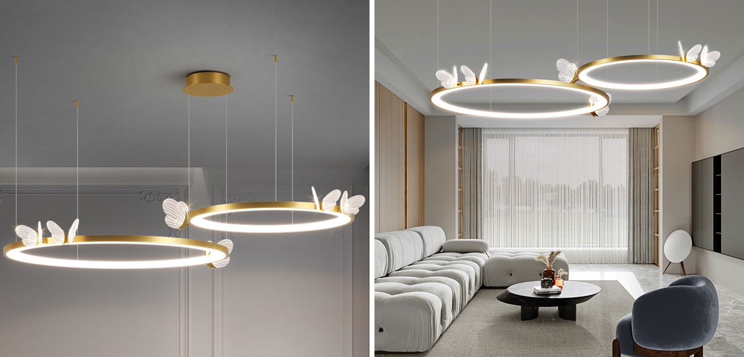 Подвесной светильник двойное кольцо с бабочками  Butterfly Double Ring F - фото