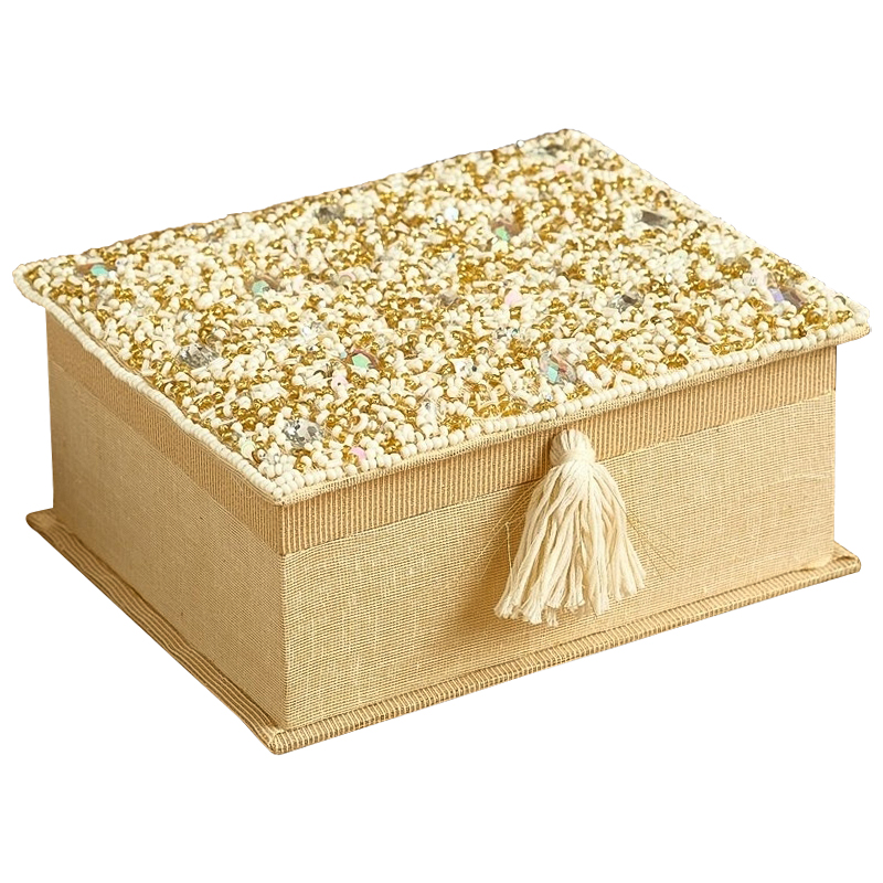 Шкатулка с вышивкой из бисера Odilia Beads Embroidery Box Бежевый Золотой Шкатулка с вышивкой из бисера Odilia Beads Embroidery Box Бежевый Золотой в Барнауле | Loft Concept