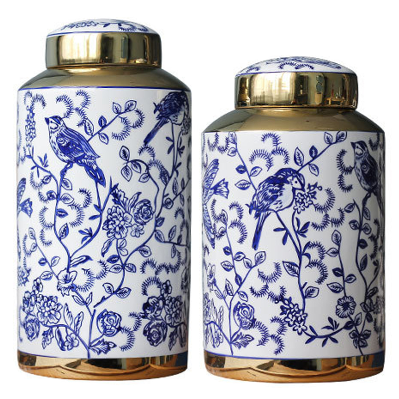 Вазы Ceramic Oriental Blue Ornament Birds Vases Синий Белый Золотой Вазы Ceramic Oriental Blue Ornament Birds Vases Синий Белый Золотой в Барнауле | Loft Concept