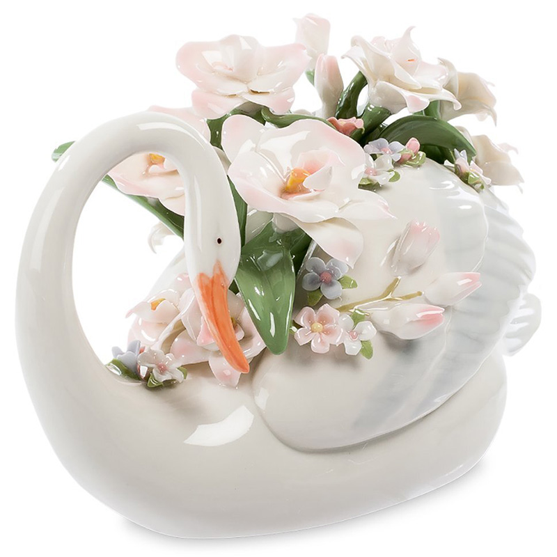 Статуэтка фарфоровая Лебедь с цветами Charming Statuette Белый Розовый Зеленый Оранжевый Статуэтка фарфоровая Лебедь с цветами Charming Statuette Белый Розовый Зеленый Оранжевый в Барнауле | Loft Concept