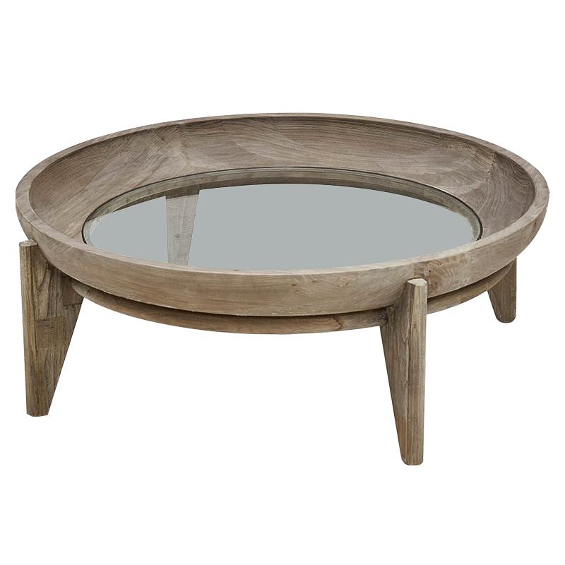 Круглый кофейный стол Imran Round Coffee Table Древесина Прозрачное Стекло в Барнауле | Loft Concept 
