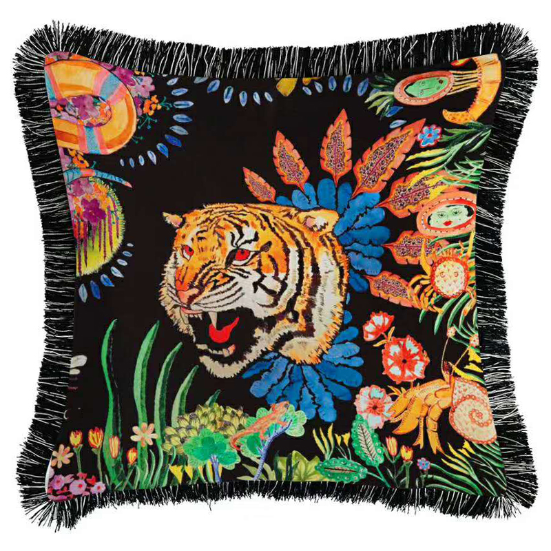 Декоративная подушка Cтиль Gucci Flower Tiger Черный Мульти Декоративная подушка Cтиль Gucci Flower Tiger Черный Мульти в Барнауле | Loft Concept