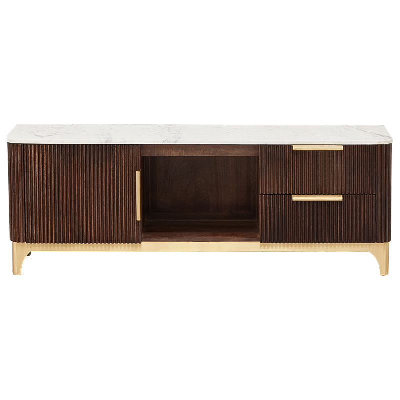 ТВ-тумба Baier Wood TV Stand Латунь Коричневый Белый Мрамор Bianco ТВ-тумба Baier Wood TV Stand Латунь Коричневый Белый Мрамор Bianco в Барнауле | Loft Concept