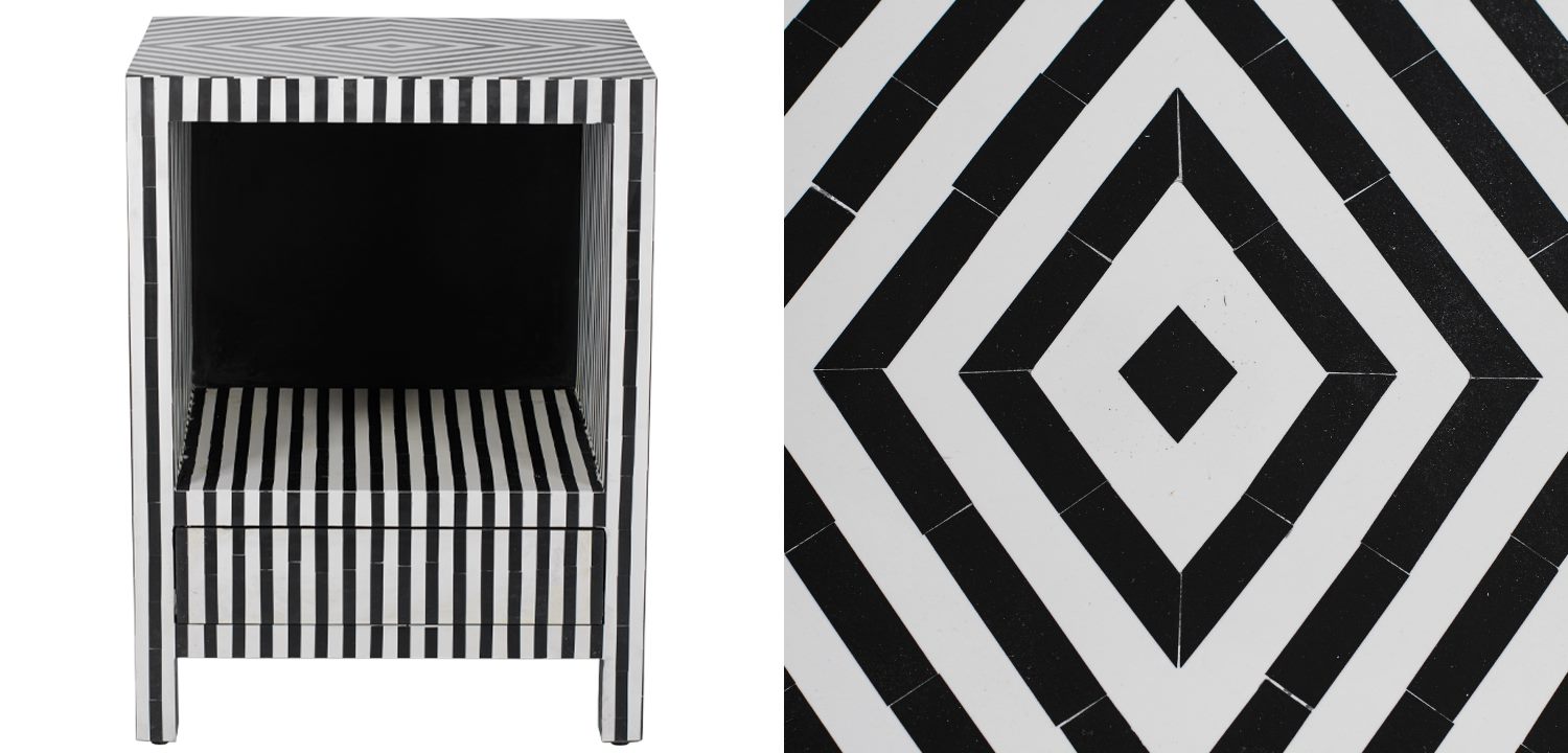 Тумбочка Black&white large storage Indian Bone Inlay nightstand - фото
