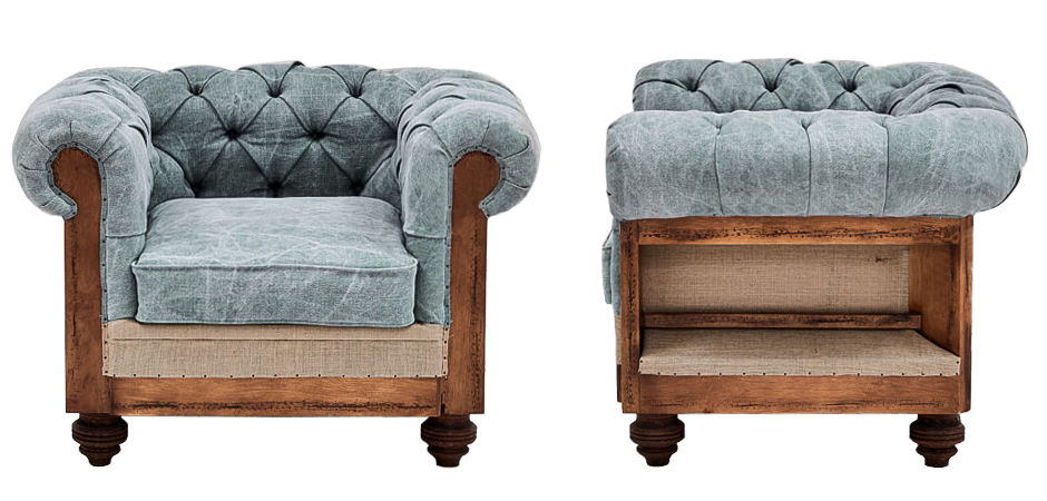 Кресло Deconstructed Chesterfield Armchair Gray Blue Кресло Deconstructed Chesterfield Armchair Gray Blue - Loft-Concept в Барнауле