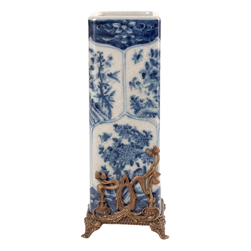 Ваза высокая с орнаментом White Ornament Vases Синий Белый Ваза высокая с орнаментом White Ornament Vases Синий Белый в Барнауле | Loft Concept