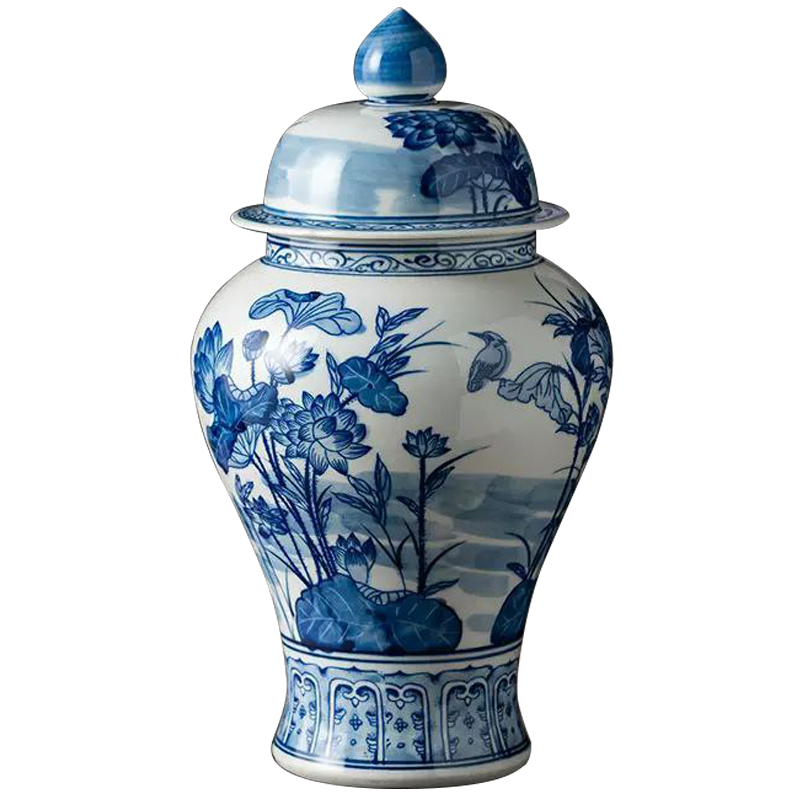 Ваза с крышкой Ceramic Blue Flowers and Bird Vase Белый Синий Ваза с крышкой Ceramic Blue Flowers and Bird Vase Белый Синий в Барнауле | Loft Concept
