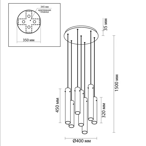 Люстра каскадная с 7-ю цилиндрическими плафонами из стекла Luminous Cylinders в Барнауле