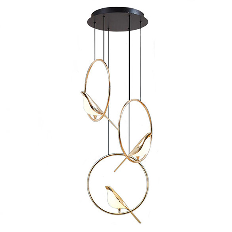 Люстра с золотыми птичками в кольцах NOMI Chandelier Three birds Глянцевое золото Черный в Барнауле | Loft Concept 