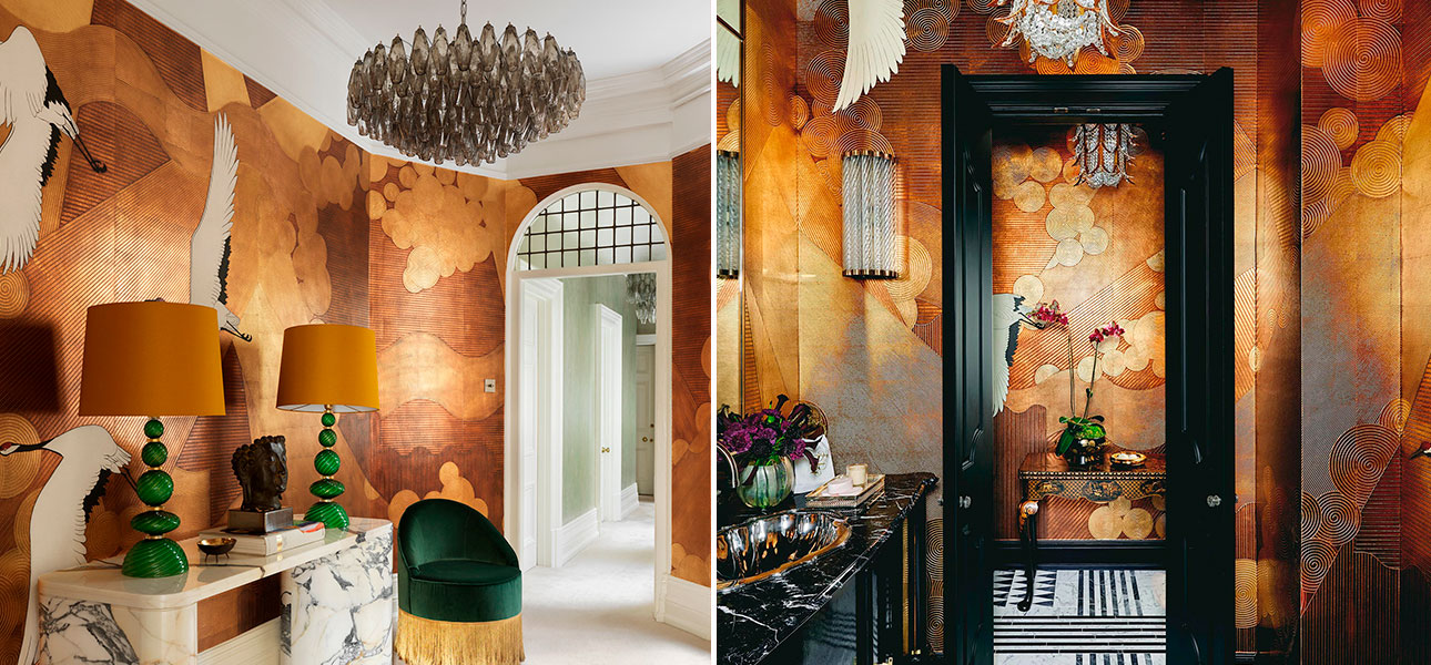 Обои ручная роспись Namban Polished Copper on Deep Rich Gold gilded paper - фото №4