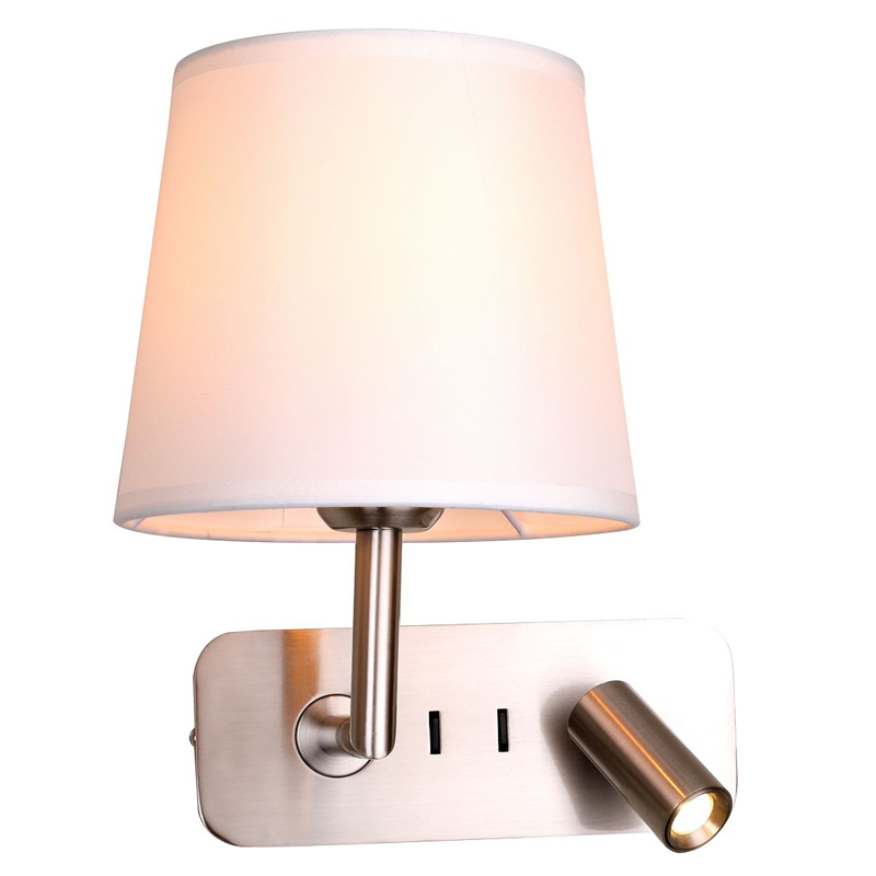 Бра с абажуром Trumpet Lamp Nickel 2 лампы Никель Белый Бежевый Бра с абажуром Trumpet Lamp Nickel 2 лампы Никель Белый Бежевый в Барнауле | Loft Concept