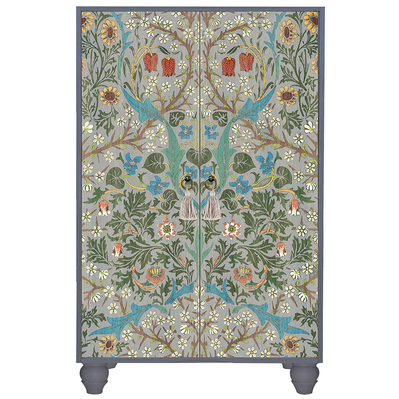 Шкаф с цветочным узором на дверцах Floral Print Cabinet Grey Серый Мульти Шкаф с цветочным узором на дверцах Floral Print Cabinet Grey Серый Мульти в Барнауле | Loft Concept
