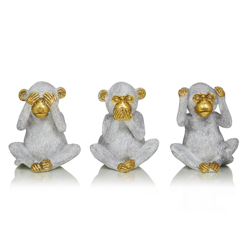 Комплект из 3-х статуэток Three Monkeys Серый Золотой Комплект из 3-х статуэток Three Monkeys Серый Золотой в Барнауле | Loft Concept