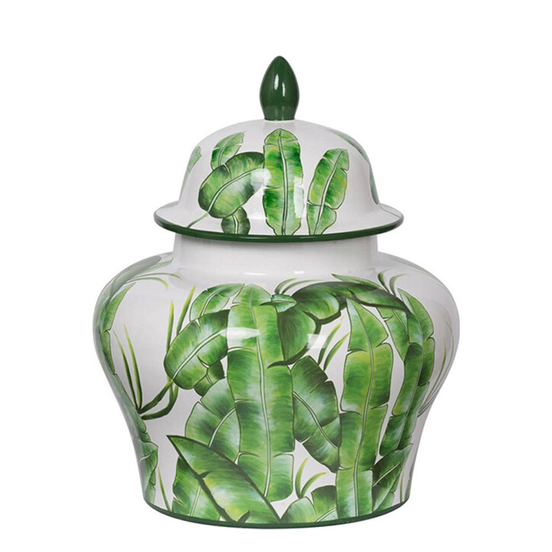 Ваза с зелёными листьями и крышкой Vase Green Leaves Белый Зеленый Ваза с зелёными листьями и крышкой Vase Green Leaves Белый Зеленый в Барнауле | Loft Concept