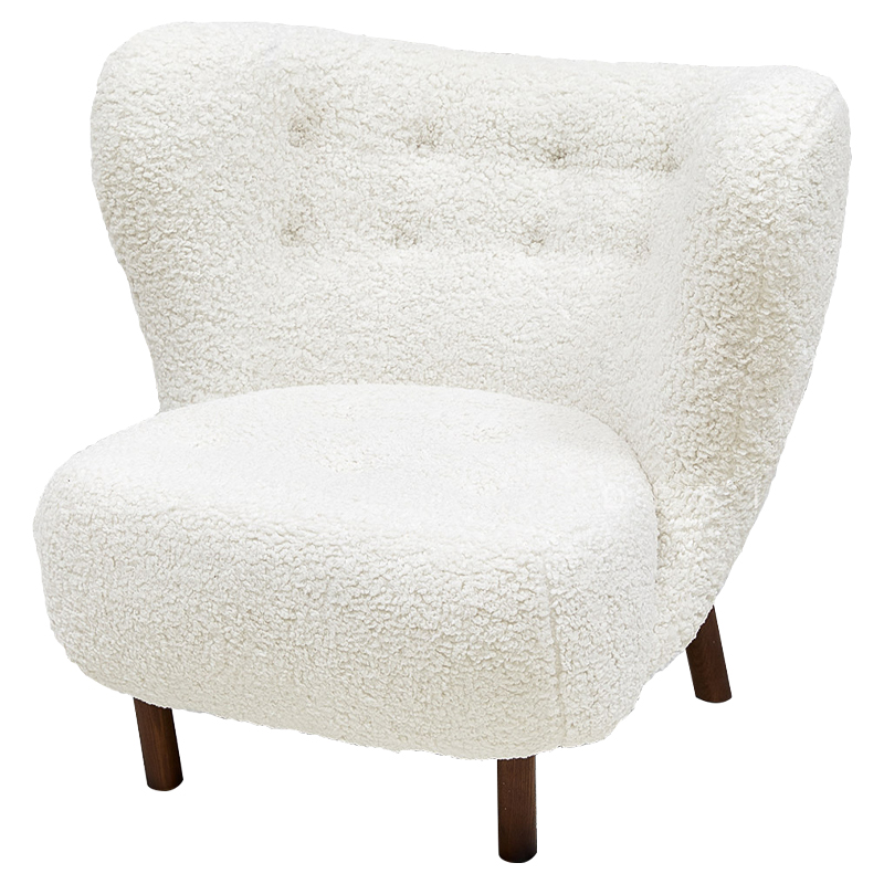 Дизайнерское кресло Boucle Neve White Armchair с обивкой букле и ножками из массива ясеня Белый Коричневый в Барнауле | Loft Concept 
