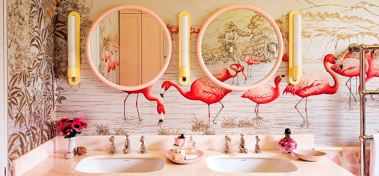 Обои ручная роспись Flamingos Colourway SC-120 on Sterling Silver gilded Xuan paper - фото