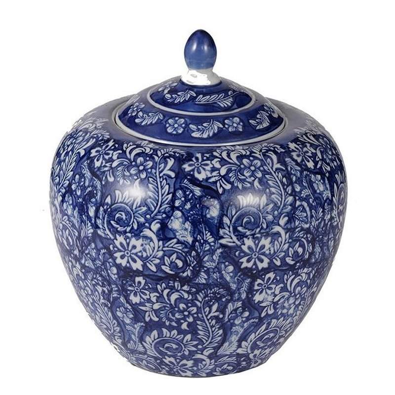 Ваза округлой формы с синей росписью и цветочным узором Blue & White Ornament Белый Синий Ваза округлой формы с синей росписью и цветочным узором Blue & White Ornament Белый Синий в Барнауле | Loft Concept