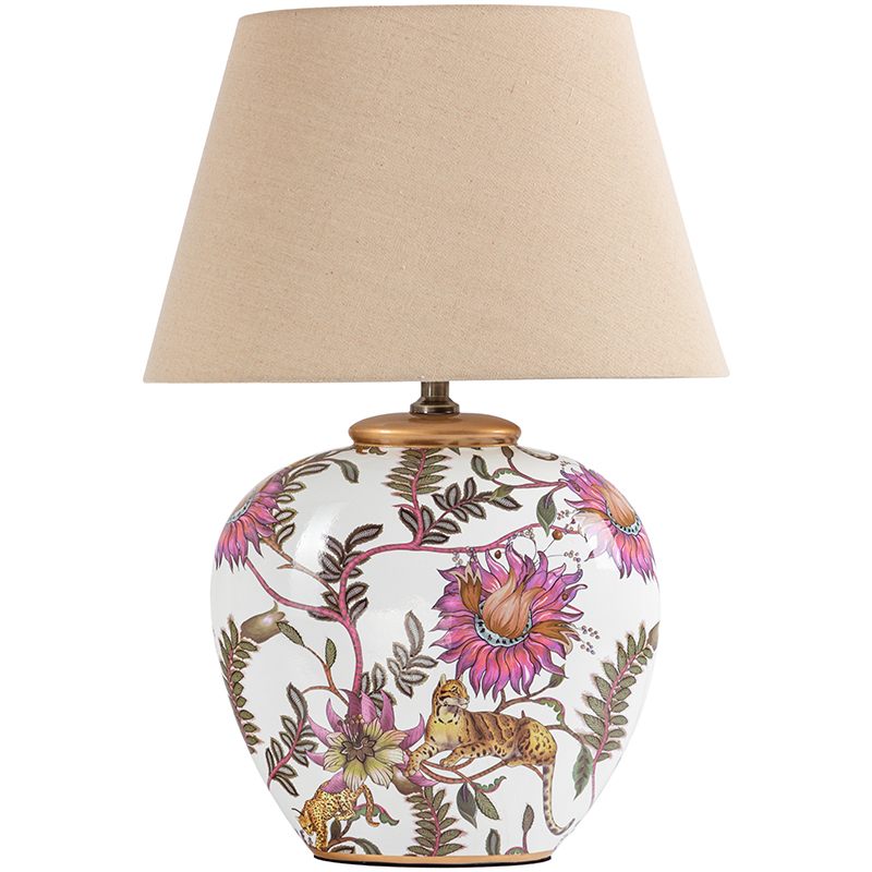 Настольная лампа с абажуром Leopard Flowers Lampshade Бежевый Белый Розовый Настольная лампа с абажуром Leopard Flowers Lampshade Бежевый Белый Розовый в Барнауле | Loft Concept