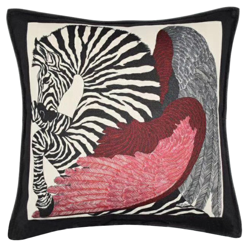 Декоративная подушка Hermes Zebra 25 Черно-белый Красный Декоративная подушка Hermes Zebra 25 Черно-белый Красный в Барнауле | Loft Concept
