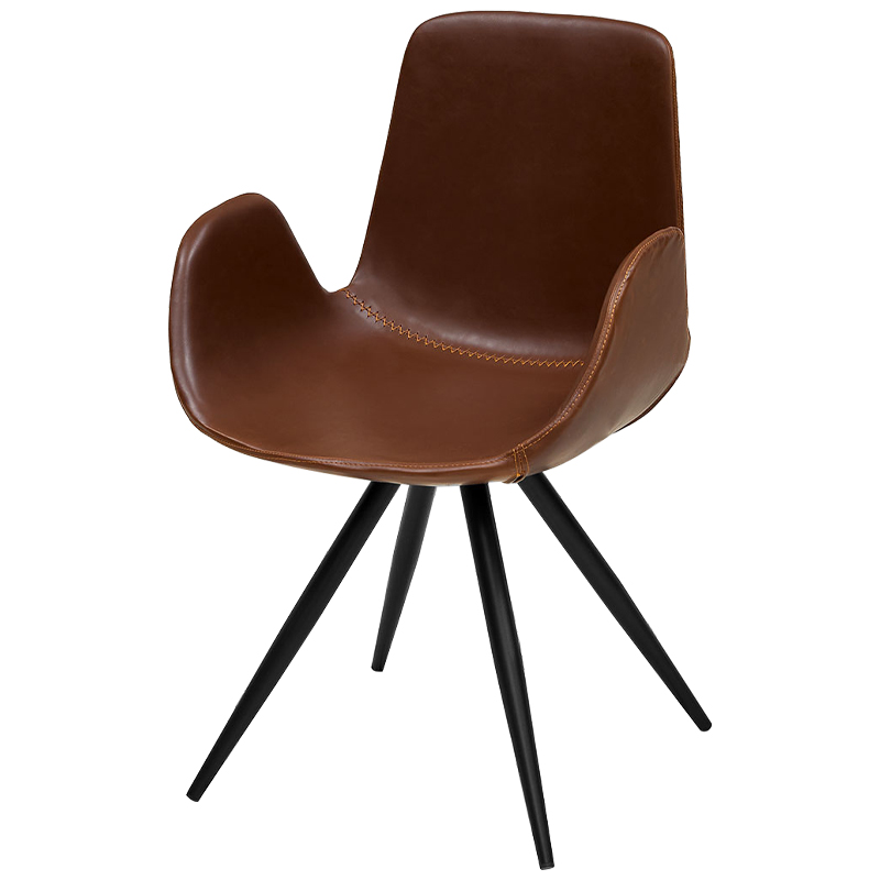Стул коричневый с обивкой из эко-кожи Leigh Chair Коричневый Черный Стул коричневый с обивкой из эко-кожи Leigh Chair Коричневый Черный в Барнауле | Loft Concept
