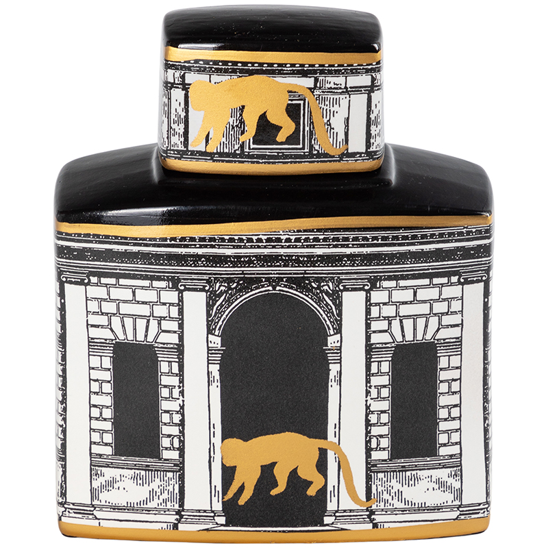 Декоративная ваза с крышкой Old Town Vase Black White Золотой Черно-белый Декоративная ваза с крышкой Old Town Vase Black White Золотой Черно-белый в Барнауле | Loft Concept