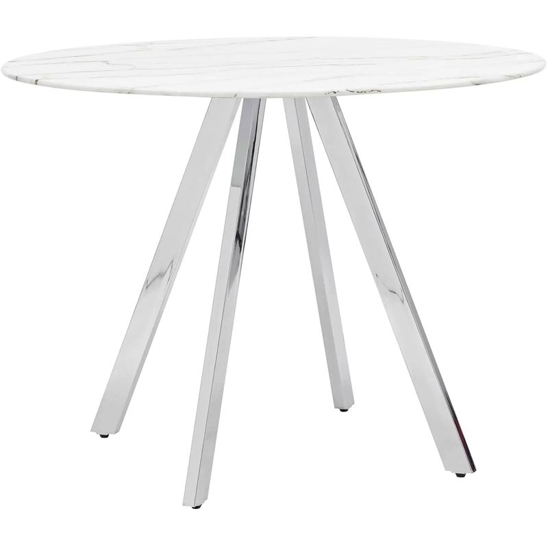 Стол обеденный Iving круглый столешница мрамор ножка хром Белый Мрамор Bianco Серебряный в Барнауле | Loft Concept 