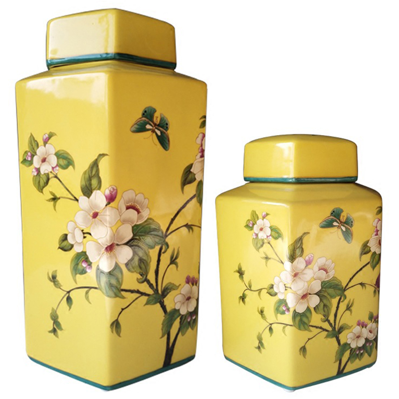 Ваза с крышкой Ceramic Yellow Garden Vase Желтый Бирюзовый Мульти Ваза с крышкой Ceramic Yellow Garden Vase Желтый Бирюзовый Мульти в Барнауле | Loft Concept