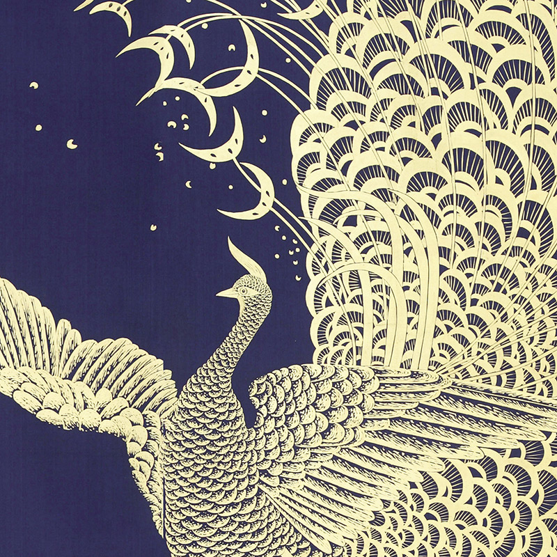 Обои ручная роспись в стиле Арт-деко Whistler Peacocks Colourway SC-100 on Empire Blue dyed silk  в Барнауле | Loft Concept 