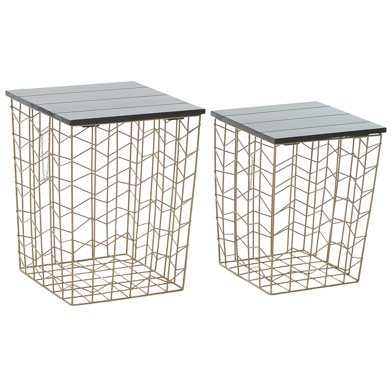 Комплект из приставных столов Wire Basket Side Table Золотой Черный Комплект из приставных столов Wire Basket Side Table Золотой Черный в Барнауле | Loft Concept